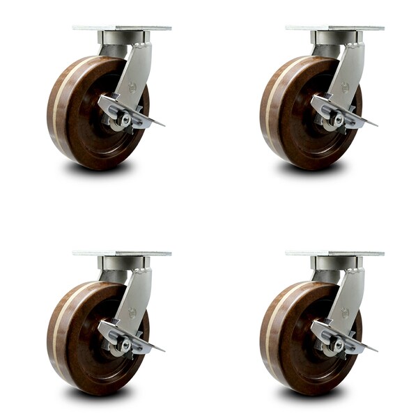 Service Caster 10 Inch Heavy Duty High Temp Phenolic Swivel Caster Set with Brakes SCC, 4PK SCC-KP92S1030-PHRHT-SLB-4 - main